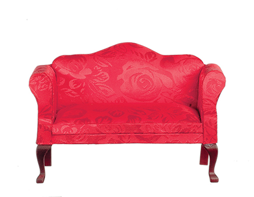Queen Anne Loveseat, Red, Mahogany